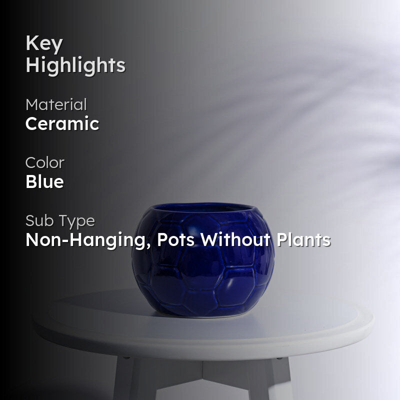 Ugaoo Football Blue Ceramic Pot media 2
