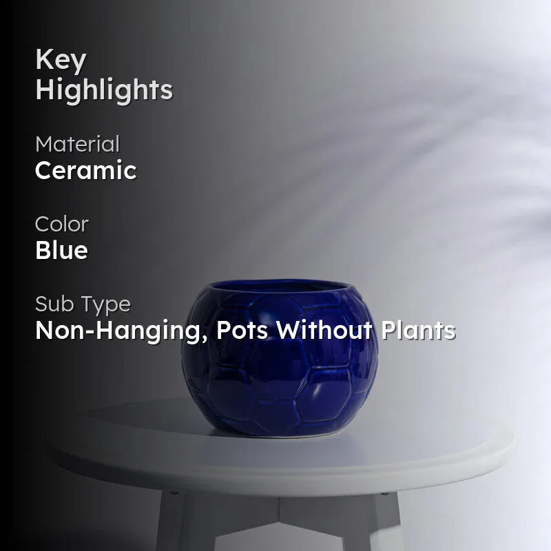 Ugaoo Football Blue Ceramic Pot media 2