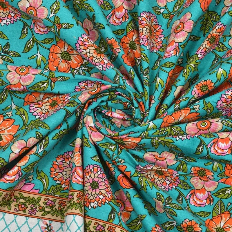 Bloomus Cotton Bedsheet (Green,Blue) - 240 TC media 5