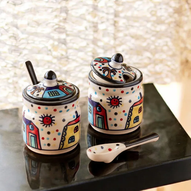 Cottage Bharni Ceramic Jar With Spoon (200 mL Each) - Set Of Two media 7