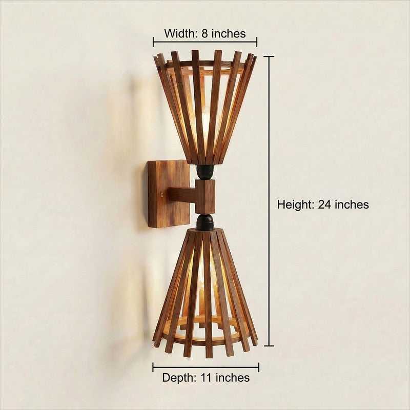 Twin StripeCone Wooden Wall Lamp - Brown media 8