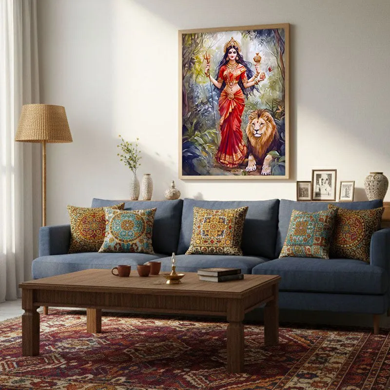 Jagat Janani Spiritual Archival Paper Wall Painting - Natural Brown Frame media 4