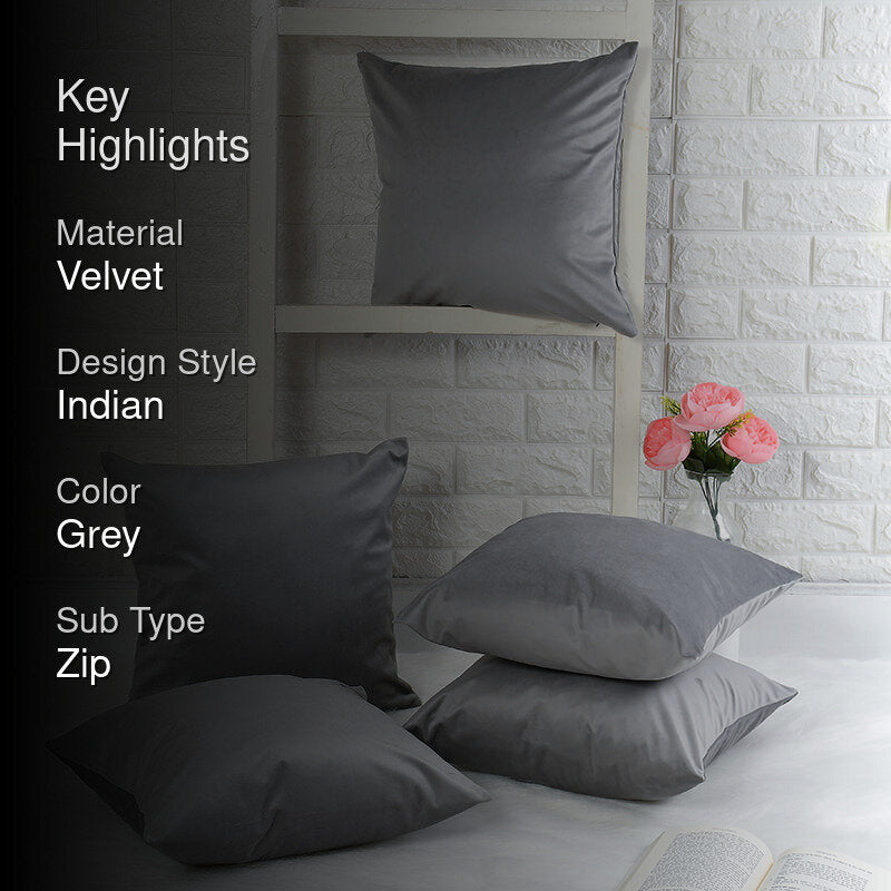 Vintara Velvet Cushion Cover (Grey) - Set Of Five media 2