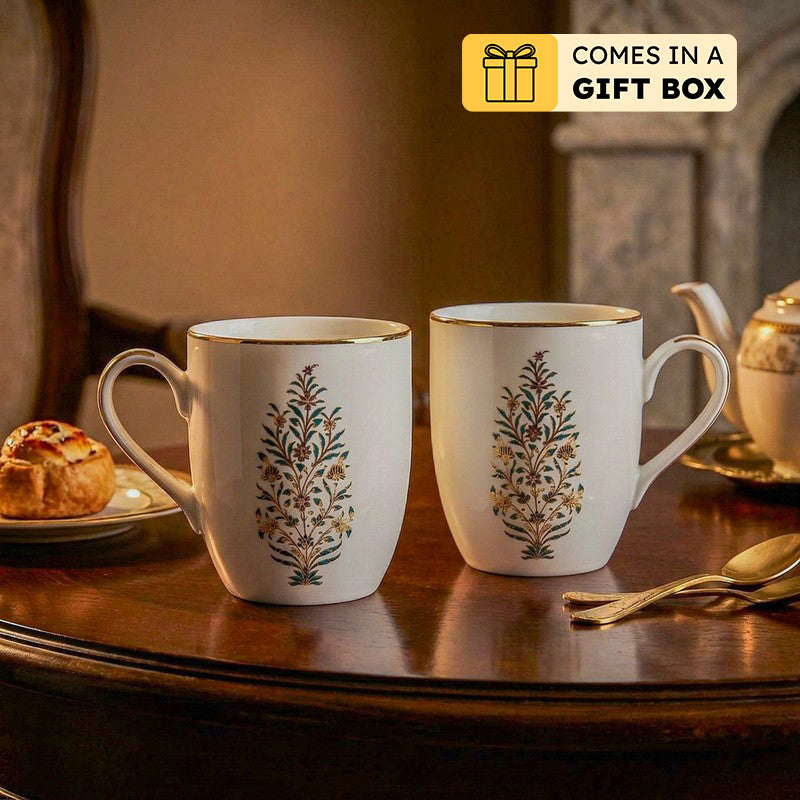 Gilded Shahi Coupe 24k Gold Brushed Porcelain Coffee Mug(280 mL Each) - Set Of Four