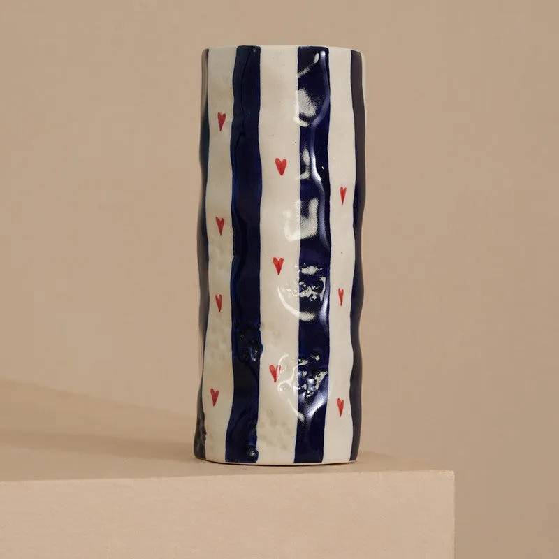 Monoline Stripe Tall Ceramic Vase - Blue media 6