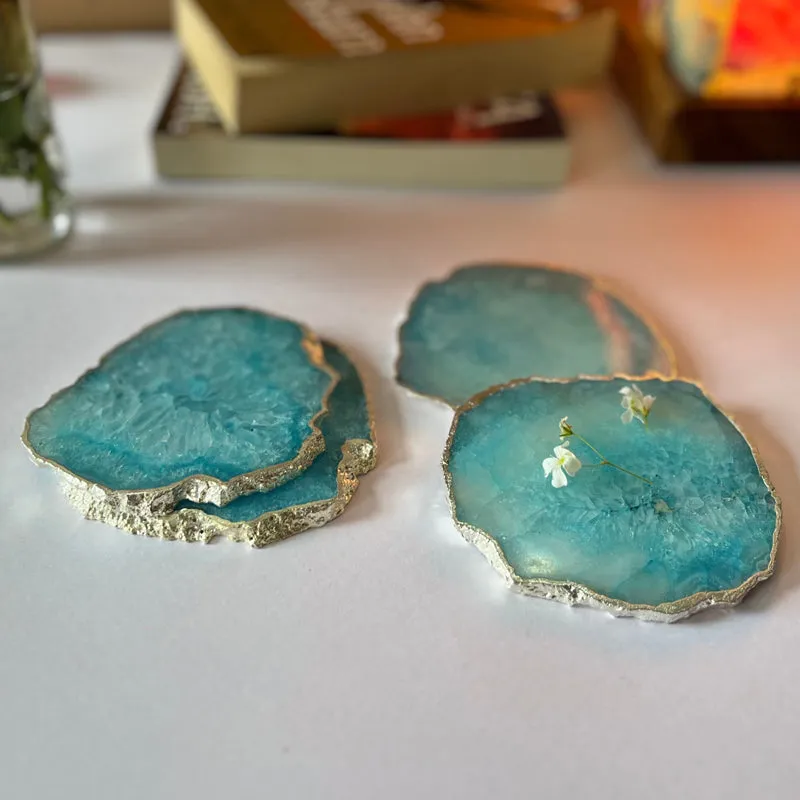 Silasa Handcrafted Crystal Agate Coaster (Turquoise) - Set Of Four media 3