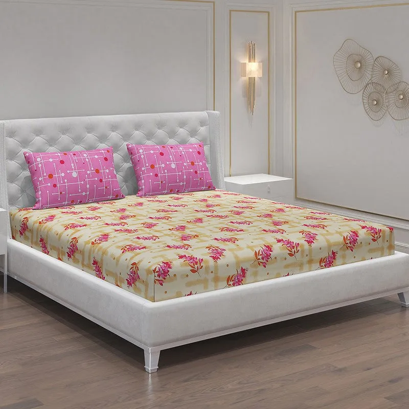 Monte Carlo Bloom Bliss Cotton Bedsheet (Yellow,Pink) - 104 TC media 1