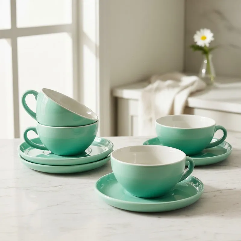 Ceramic Cup & Saucer (Sage Green/240 mL Each) - Set of Four media 3