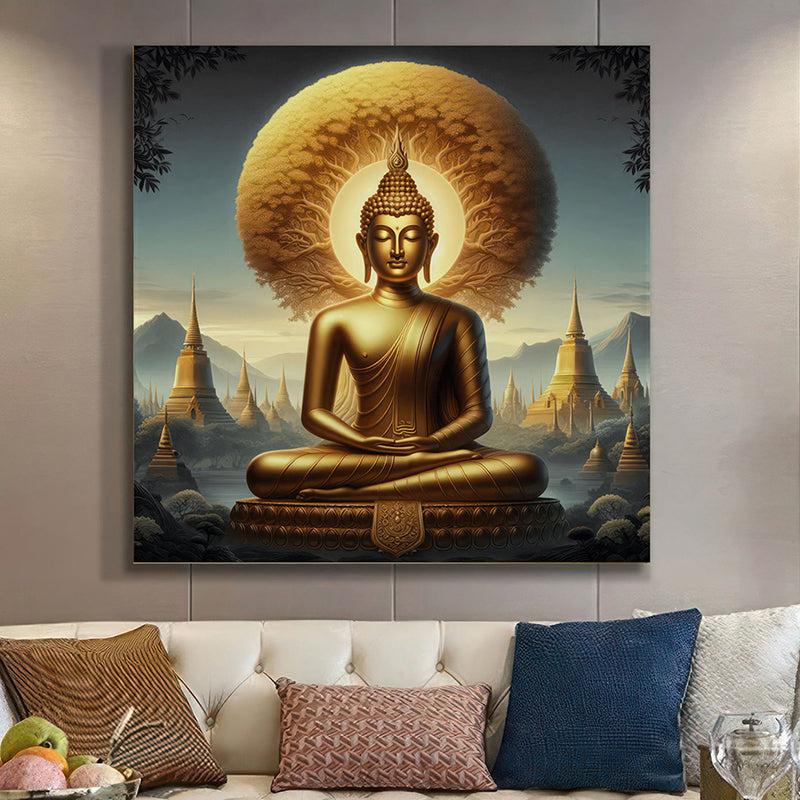Golden Serene Buddha Wall Painting