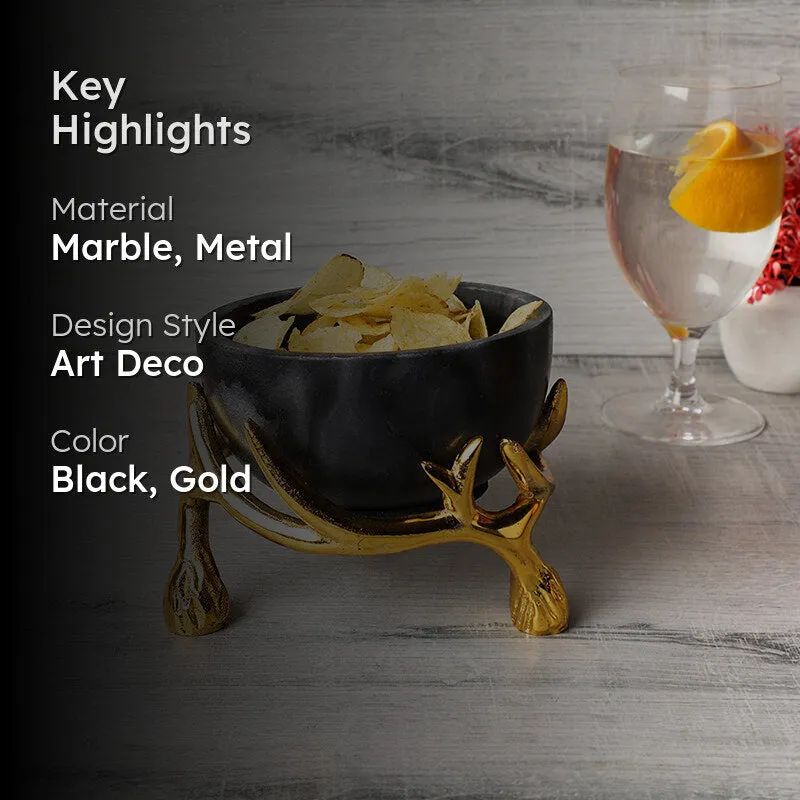 Carrara Cradle Marble Serving Bowl With Metal Stand (Black) - 300 ML media 2