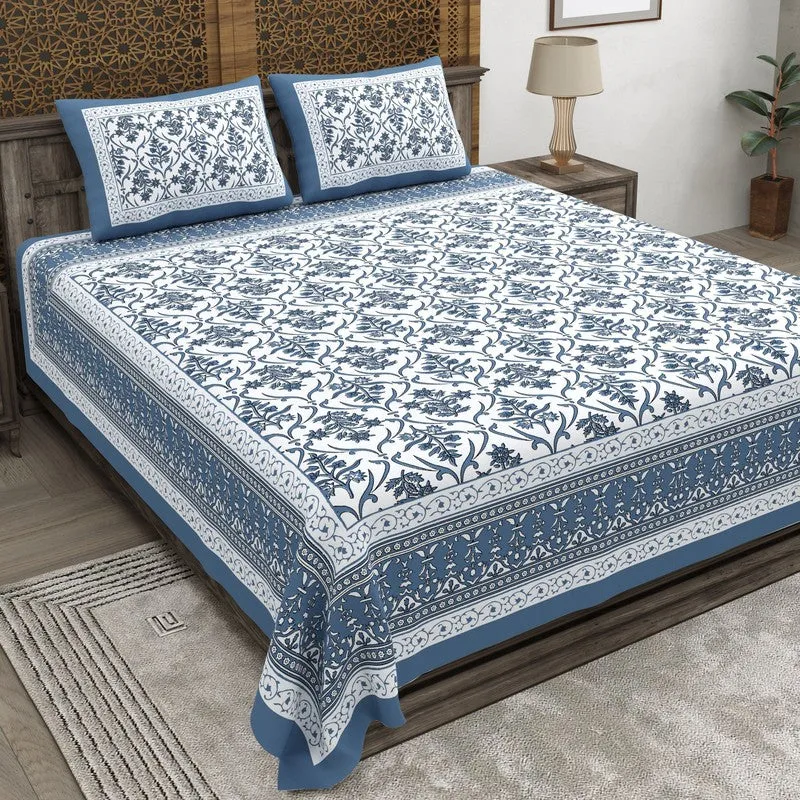 Artio Cotton Bedsheet (Blue,White) - 240 TC media 1