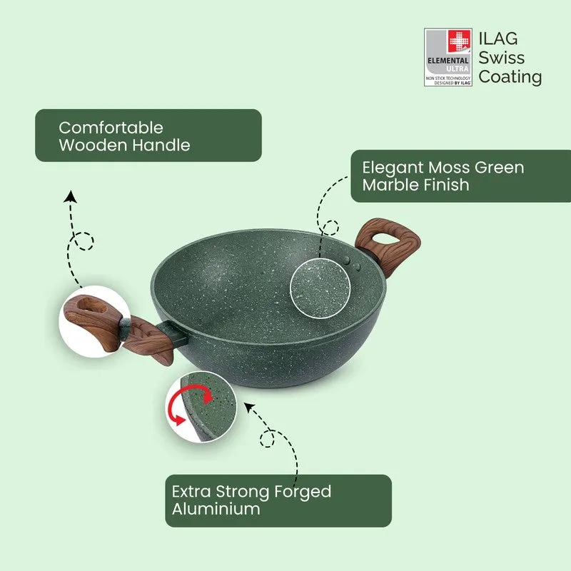 Salford Forged Non Stick Kadai with Glass Lid (Moss Green) -  2500 mL media 7