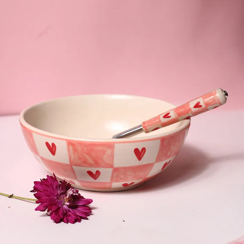 Heart Checkers Ceramic Snack Bowl - 300 mL media 1
