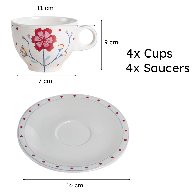 Gloria Handpainted Ceramic Cup & Saucer (180 ML) - Eight Piece Set media 6