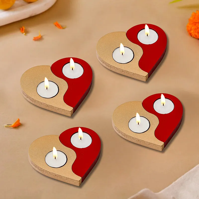 Yin Yang Heart Wood Tea Light Holder - Set Of Four media 1