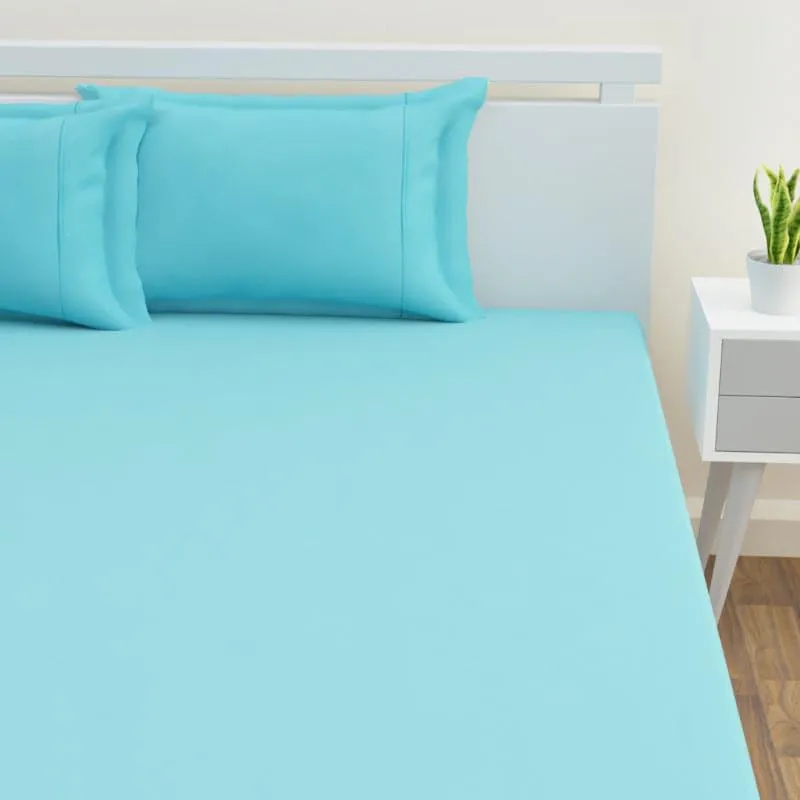 Yana Solid Cotton Bedsheet (Aqua) - 300 TC media 3