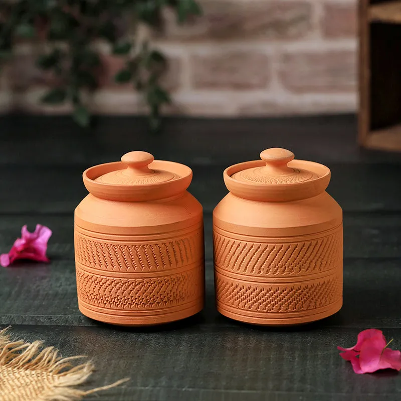 Clay Curve Terracotta Jar (420 mL Each) - Set Of Two media 4