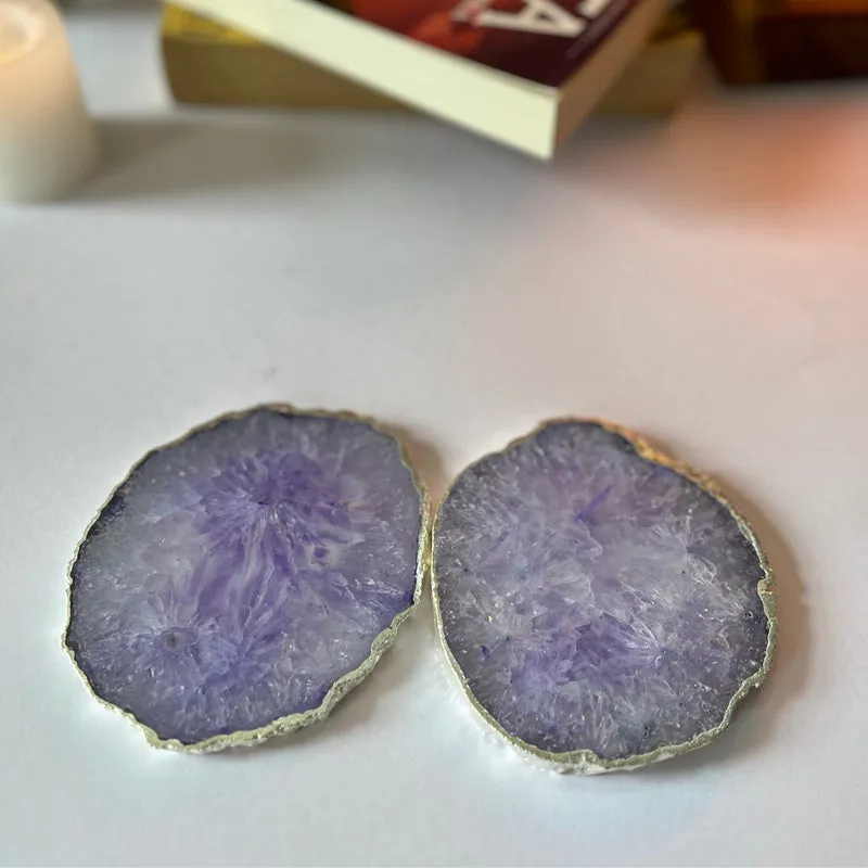 Byrona Handcrafted Crystal Agate Coaster (Purple) - Set Of Two media 3