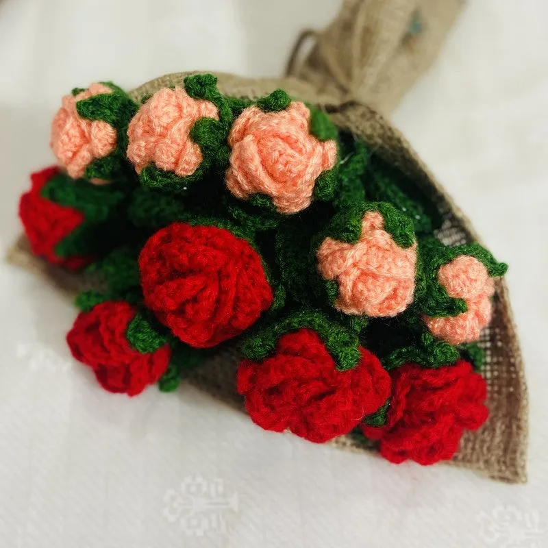 Crochet Handmade Rose Bouquet (Red,Orange) - Set of Twelve media 6