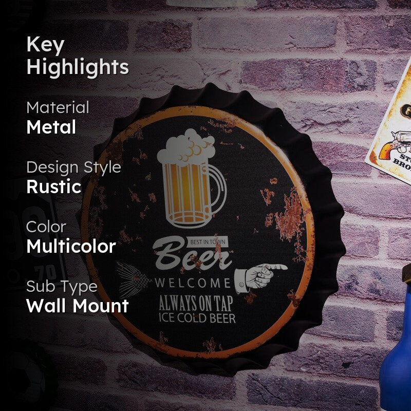 Best In Town Beer Bottle Cap Metal Wall Accent media 2