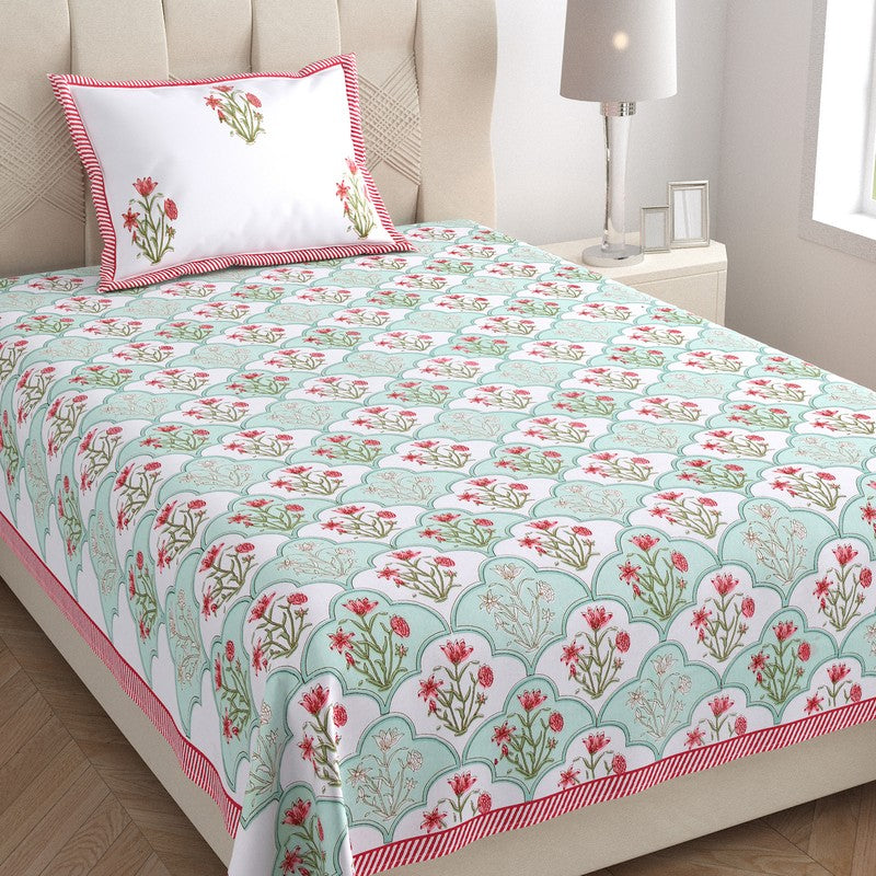 Rupa Cotton Bedsheet (Pista Green, Pink) - 180 TC media 3