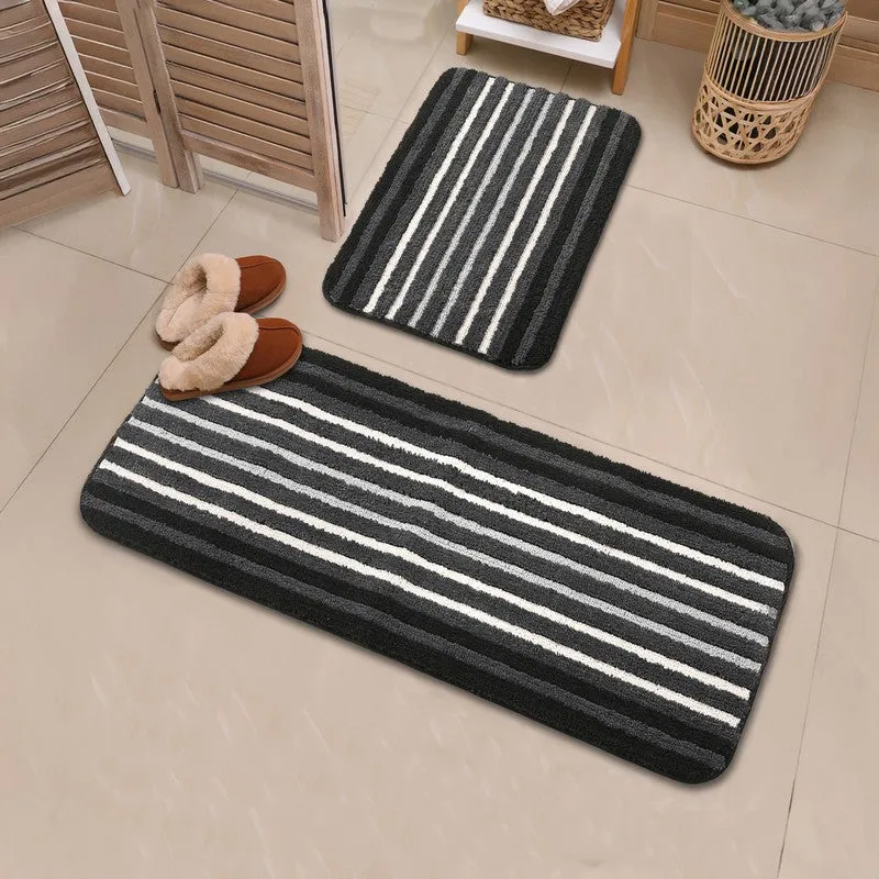 StripeScape Microfiber Bath Mats (Grey) - Set of Two media 1