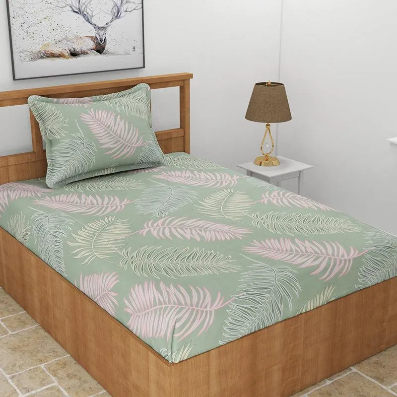 Iberis Floral Microfiber Bedsheet (Fern Green) - 130 GSM media 3
