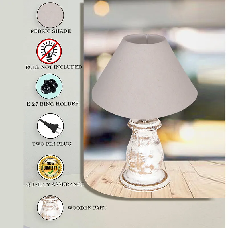 Elahim Rustic Wooden Table Lamp - Beige,White media 5