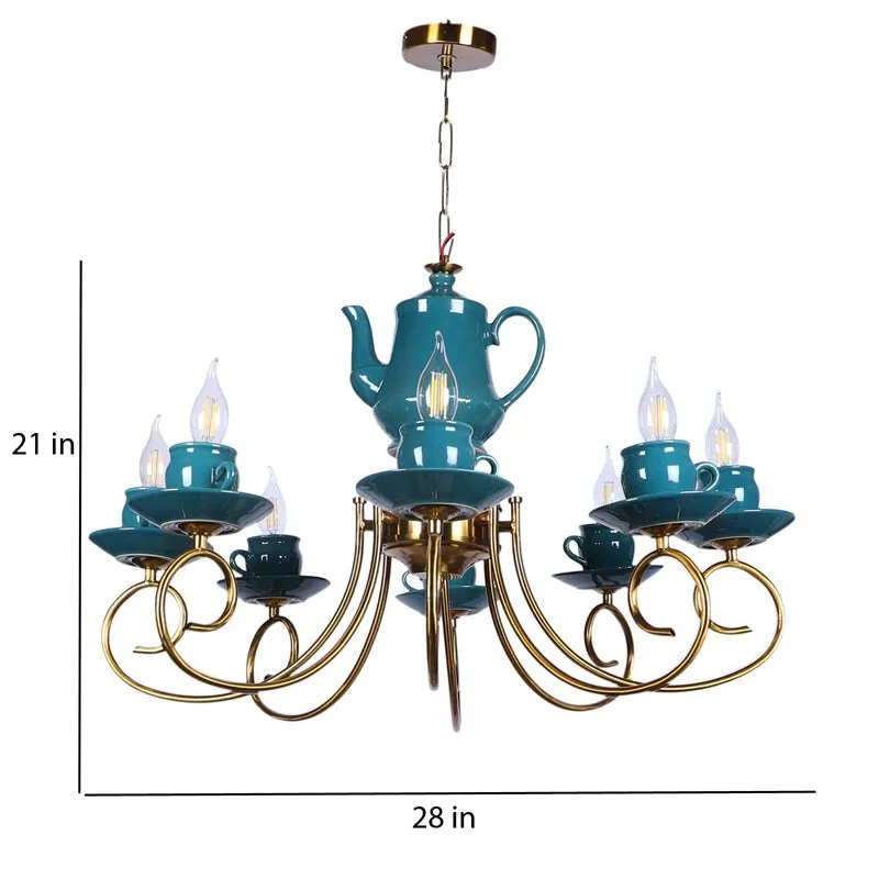 Artistic Teapot Iron Chandelier - Blue & Gold media 10
