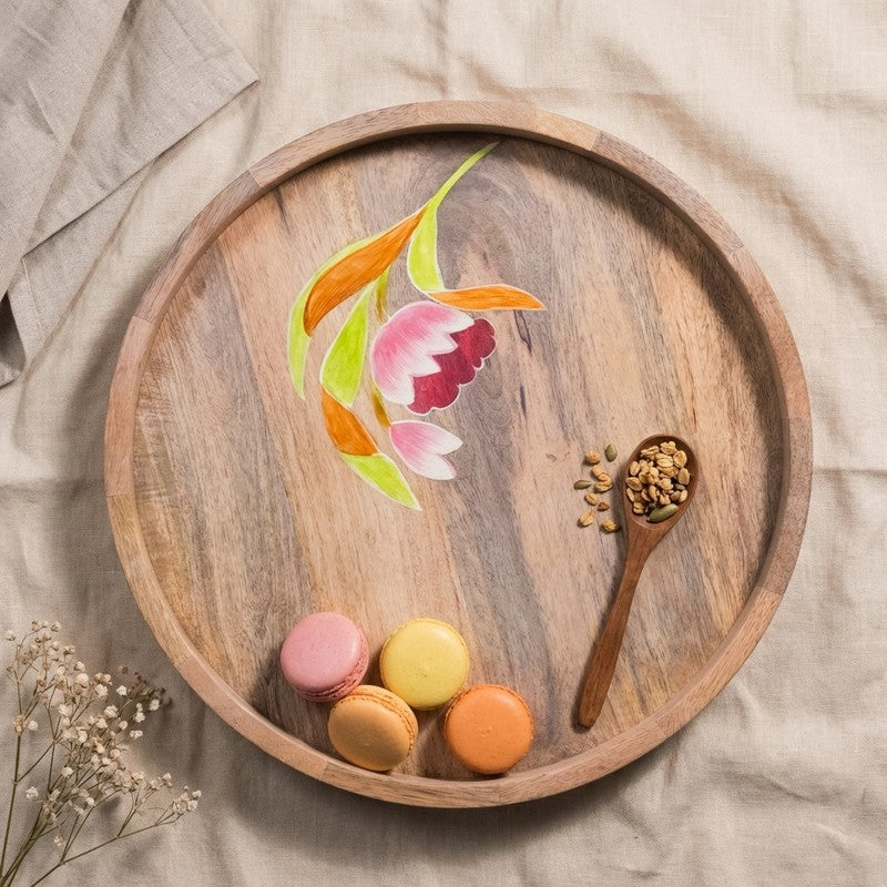 Padma Lotus Inspired Wood Rotating Serving Platter