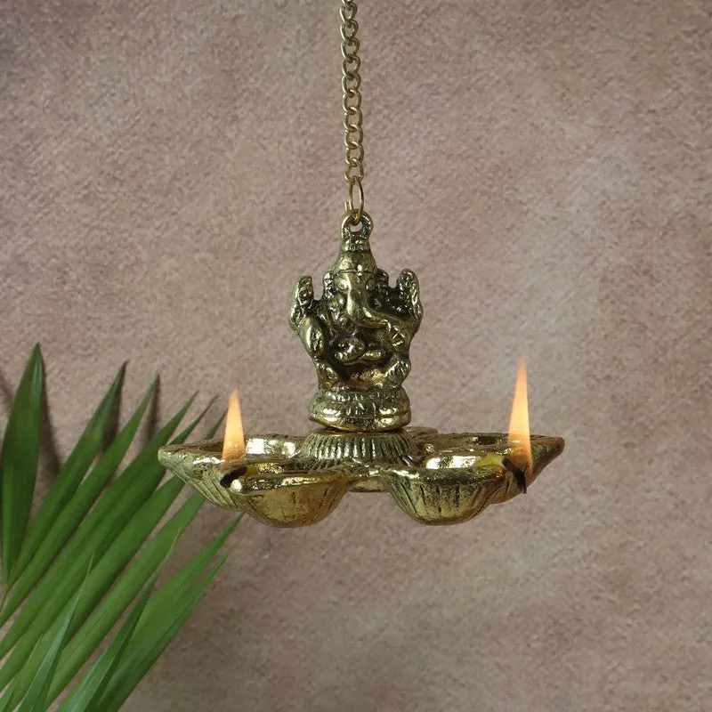 Vighnaharta Hanging Diya - Gold media 1