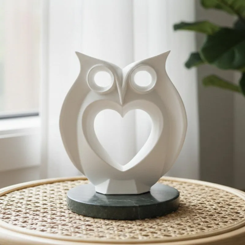 Heart Owl Resin Showpiece - White media 3