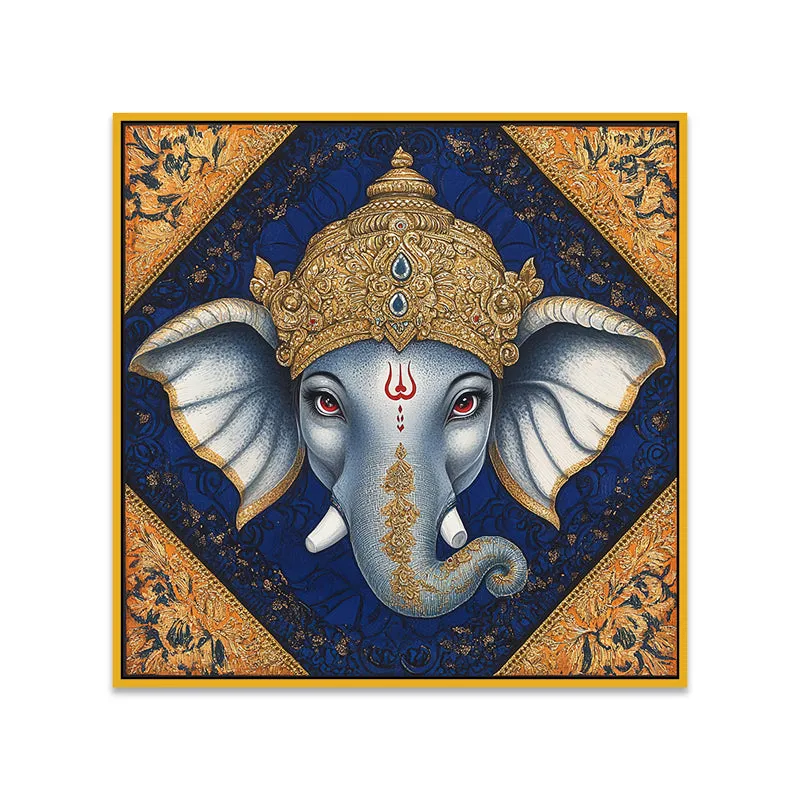 Bleu Ganesha Canvas Wall Art With Frame media 6