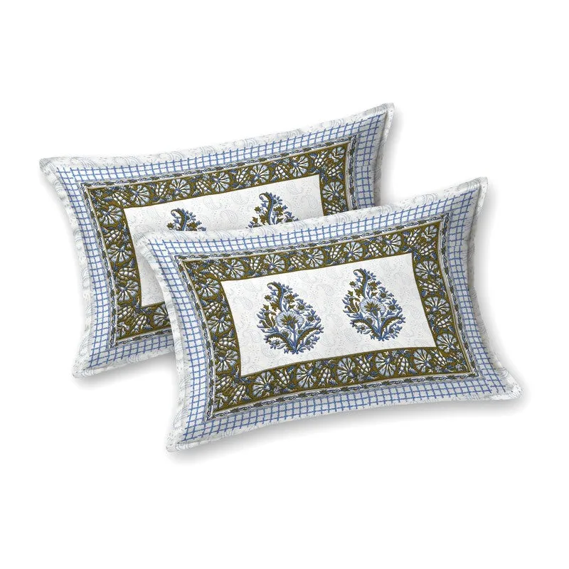 Vineel Cotton Bedsheet (Blue,Olive Green,White) - 240 TC media 4