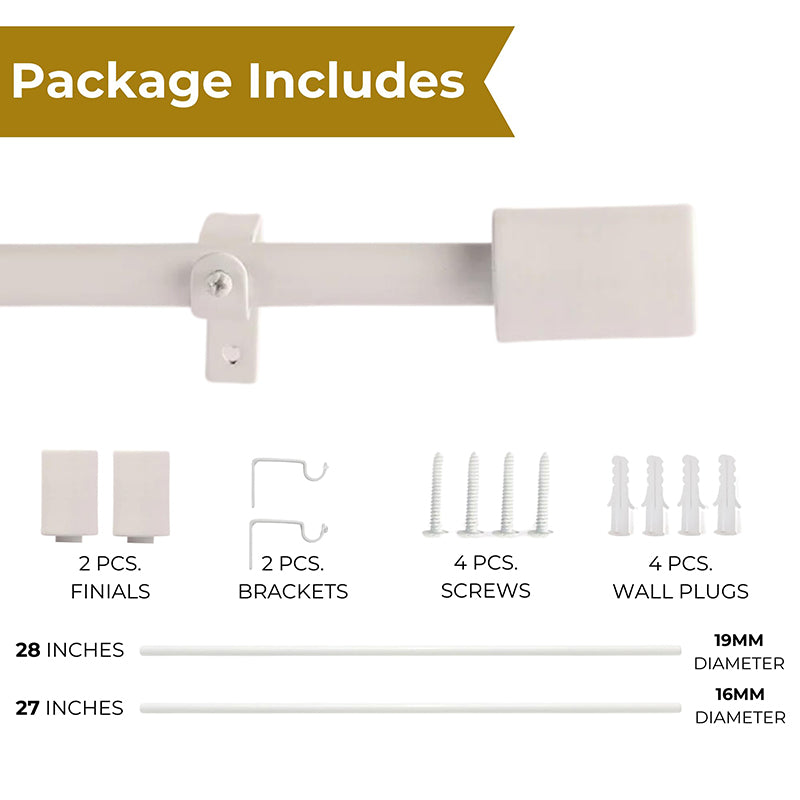 Sleekera Extendable 1" Single Curtain Rod With Round Finial & Brackets (White) media 5