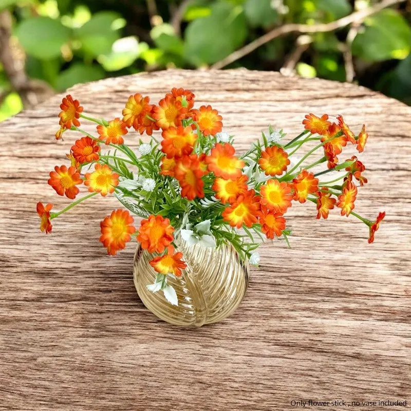 Bit-Daisy Silk Artificial Flowers Stick - Orange & Yellow media 8