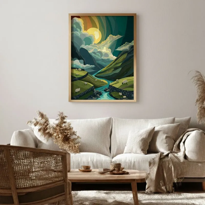 Emerald Valley Canvas Wall Painting - Brown Frame media 1