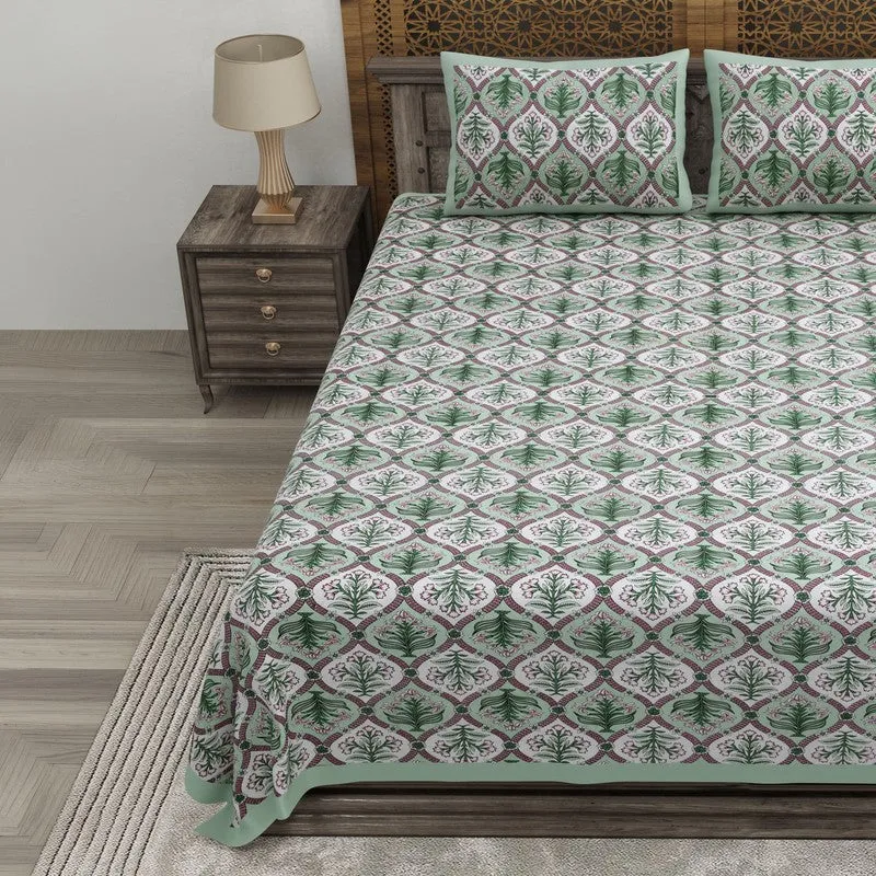 Nesty Cotton Bedsheet (Green,Pink) - 240 TC media 3