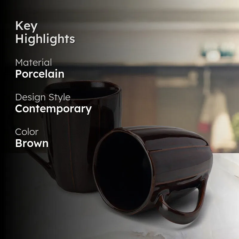 Ciro Porcelain Coffee Mug (300 mL Each/Brown) - Set of Two media 2