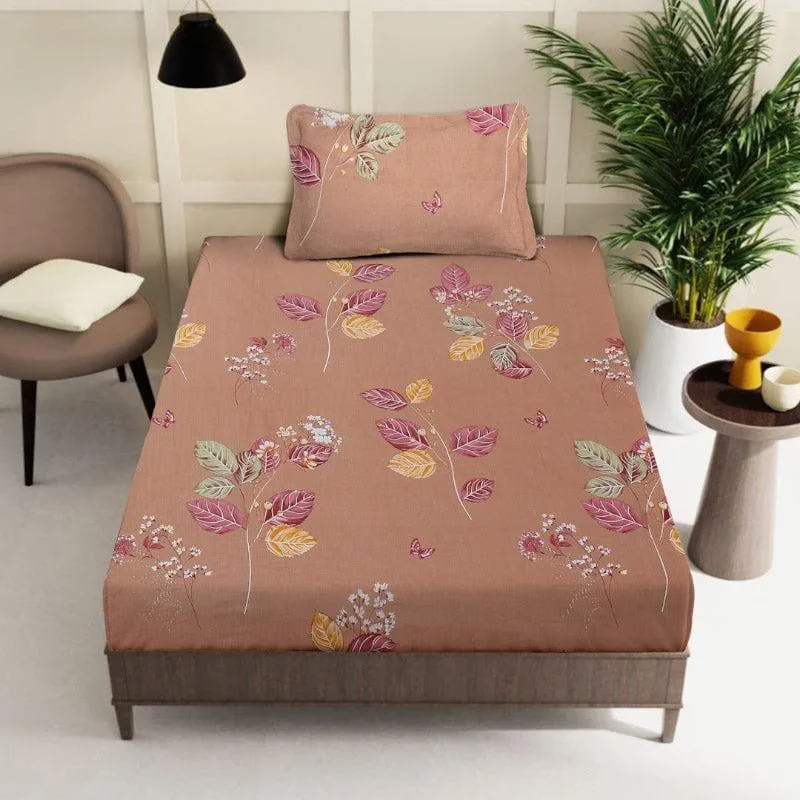 Agira Printed Cotton Bedsheet (Brown) - 200 TC media 1