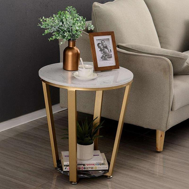Aura Blanc Metal Accent Table with Marble Top