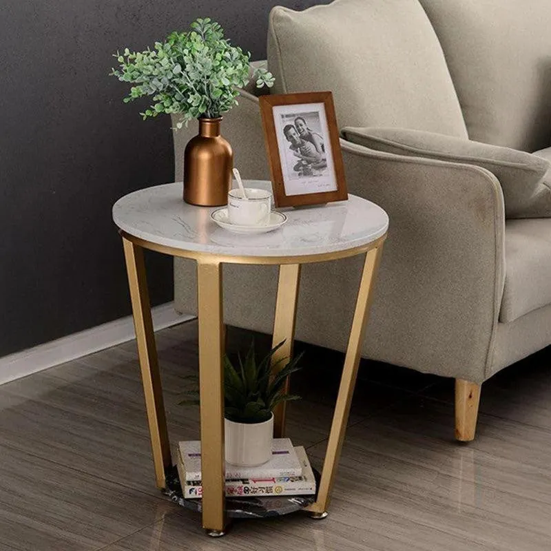 Aura Blanc Metal Accent Table with Marble Top media 1