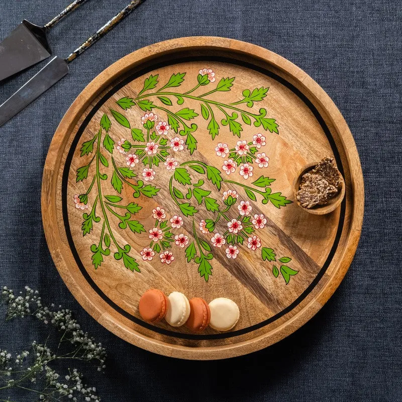 BloomCraft Floral Wood Rotating Serving Platter media 5