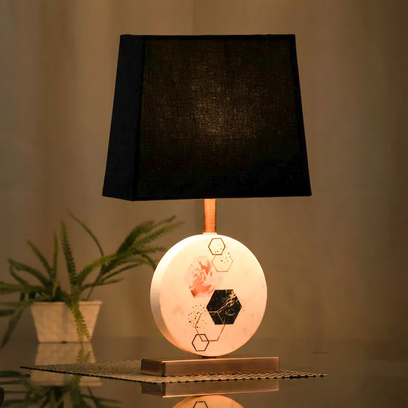 Hexa Marble & Copper Base Fabric Table Lamp - Black,White media 1