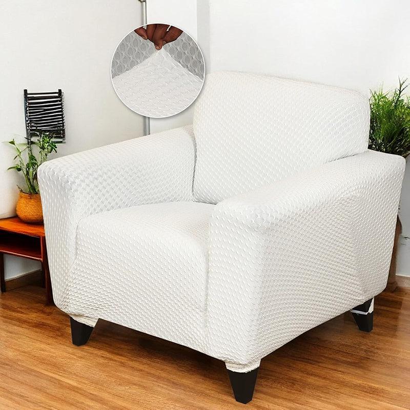 Pearl Cloud Solid Sofa Cover (Cream) - Single Seater media 3