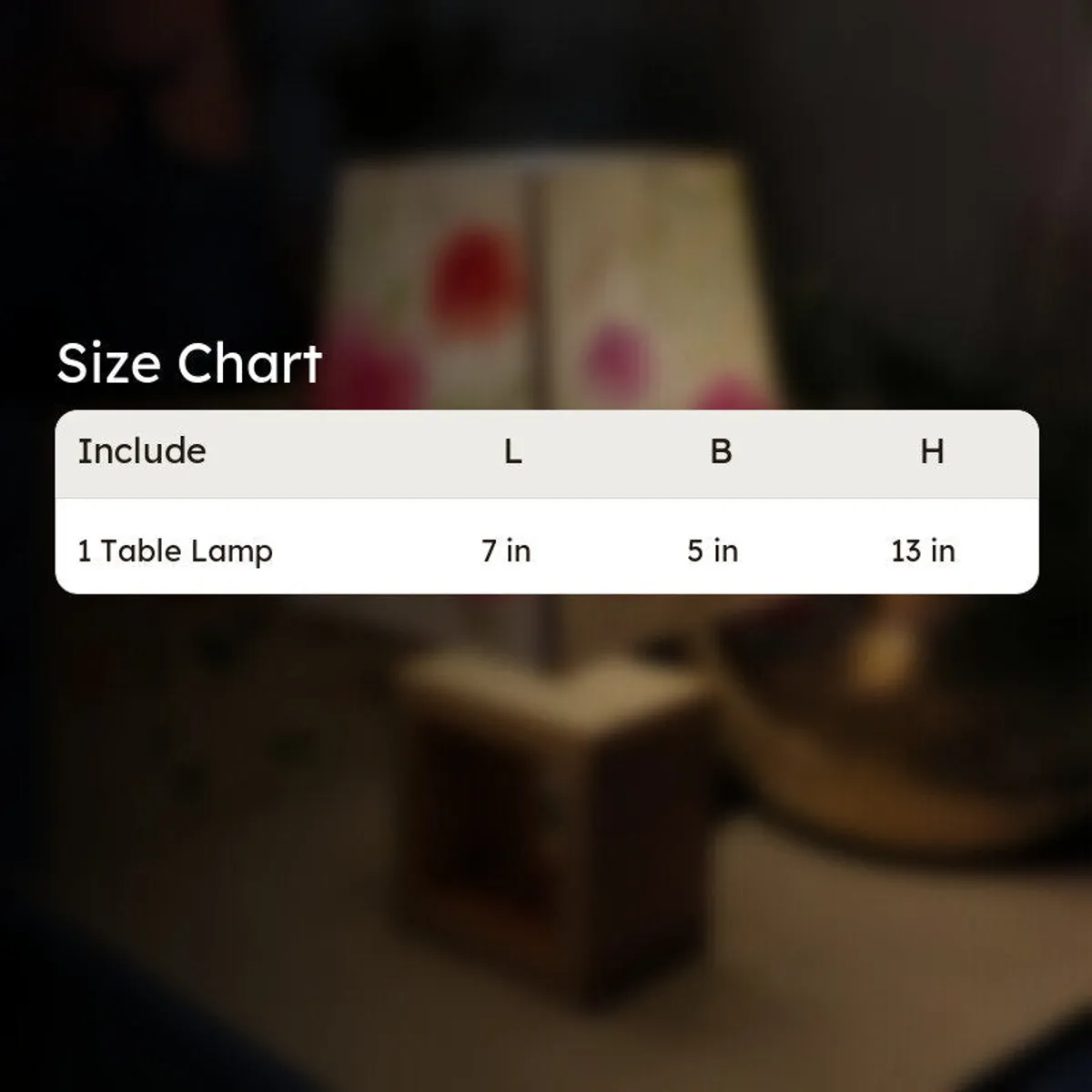 Size chart image for one table lamp