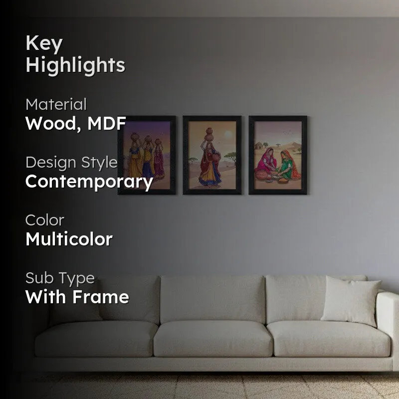 Desert Courtyard Wall Painting With Frame - Set Of Three media 2