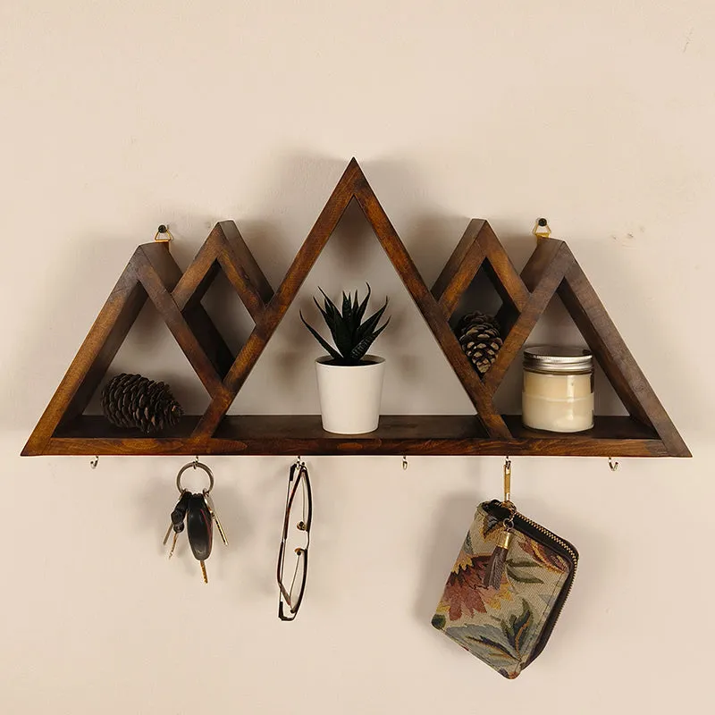 Parvata Wooden Wall Shelf Organiser with Key Holders media 3