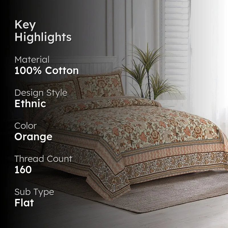 Yukta Printed  Cotton Bedsheet (Orange) - 160 TC media 2