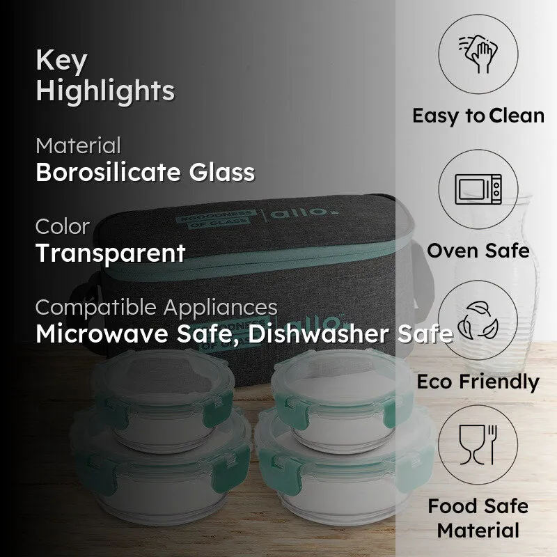 Grunty Leak Proof Glass Lunch Box with Bag- Set of Four media 2